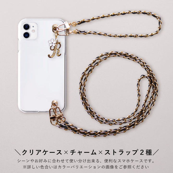 Clear Case Flower Initial Charm with Hand & Shoulder Strap Back Case Galaxy Series