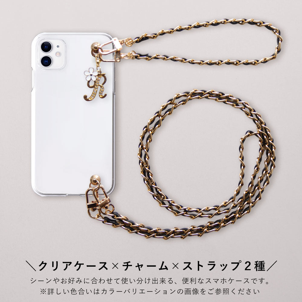 Clear case with flower initial charm, hand & shoulder strap included, back case for iPhone series