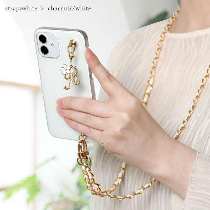 Clear case with flower initial charm, hand & shoulder strap, back case