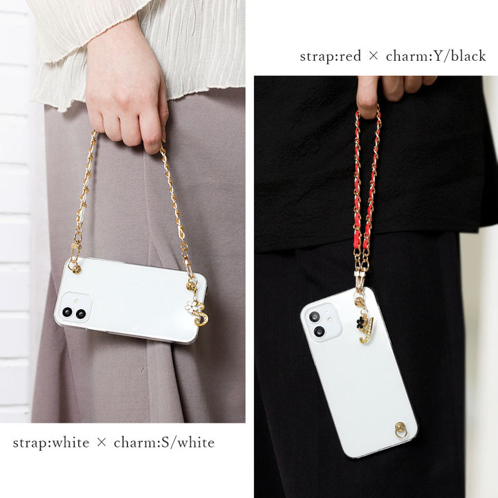 Clear case with flower initial charm, hand & shoulder strap, back case