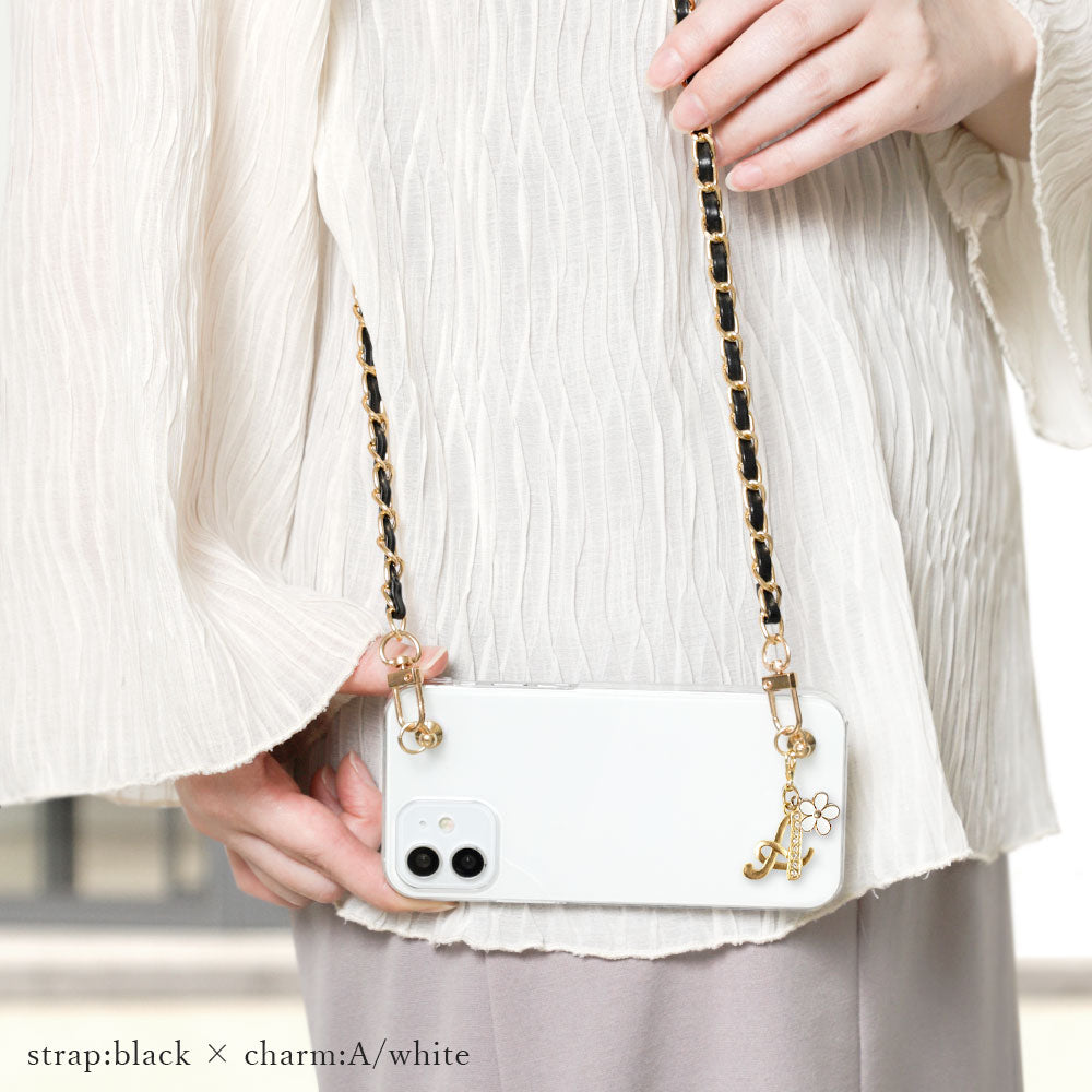 Clear Case Flower Initial Charm with Hand & Shoulder Strap Back Case Galaxy Series