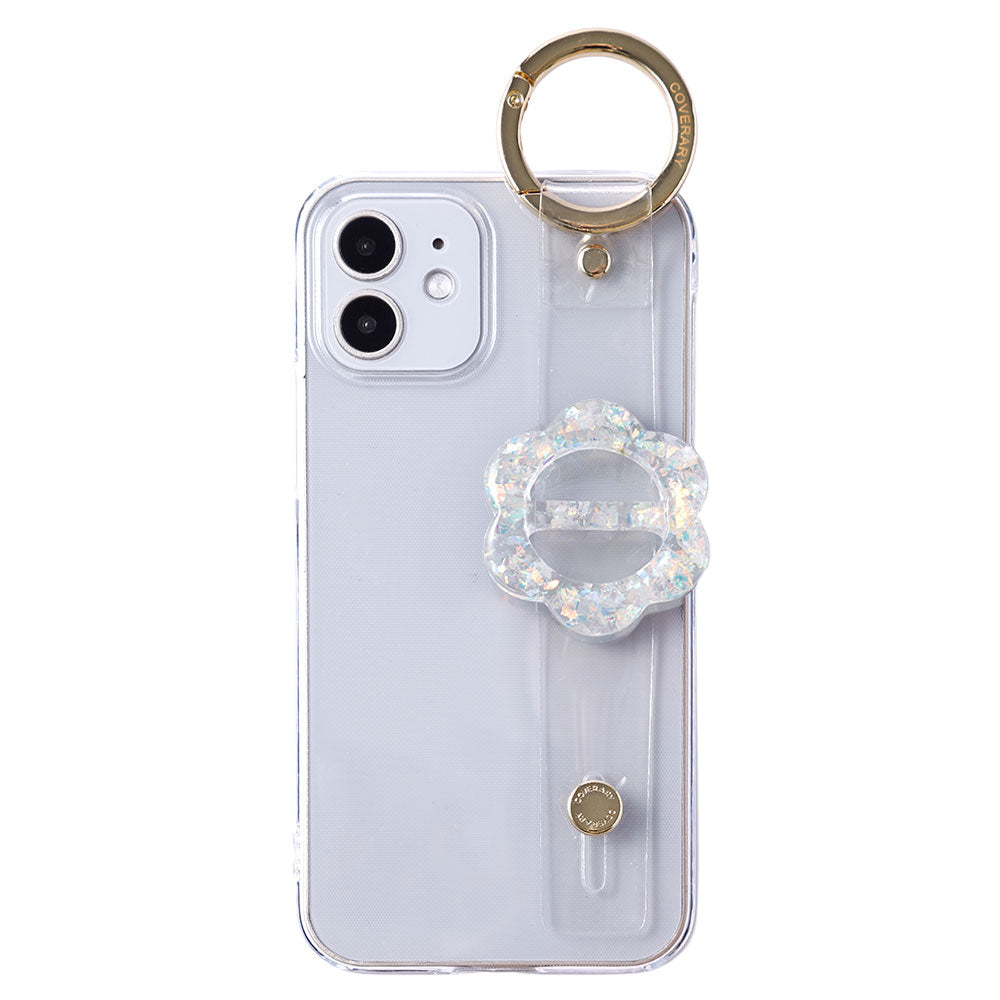 クリアケース 樹脂バックル フラワー ハンドベルト付き 背面ケース