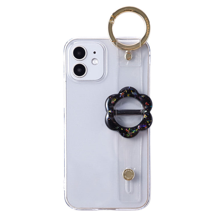 クリアケース 樹脂バックル フラワー ハンドベルト付き 背面ケース