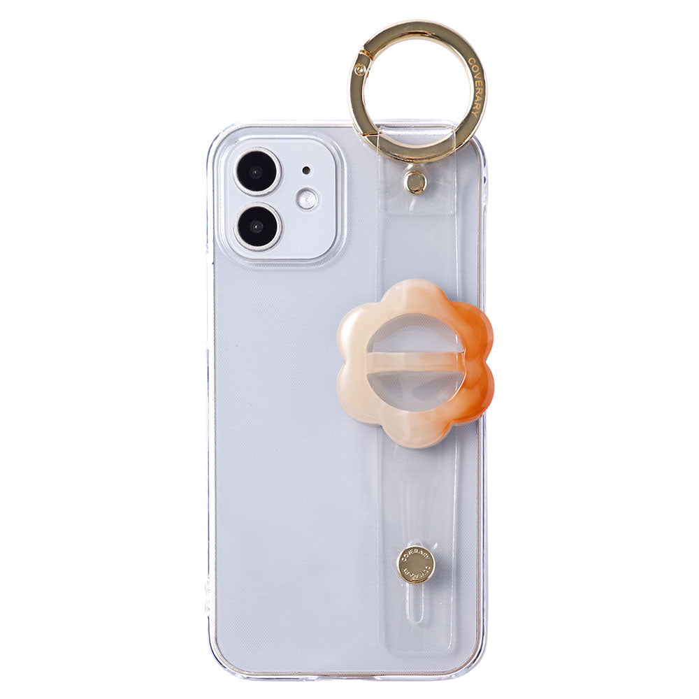 クリアケース 樹脂バックル フラワー ハンドベルト付き 背面ケース