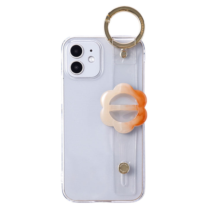 クリアケース 樹脂バックル フラワー ハンドベルト付き 背面ケース