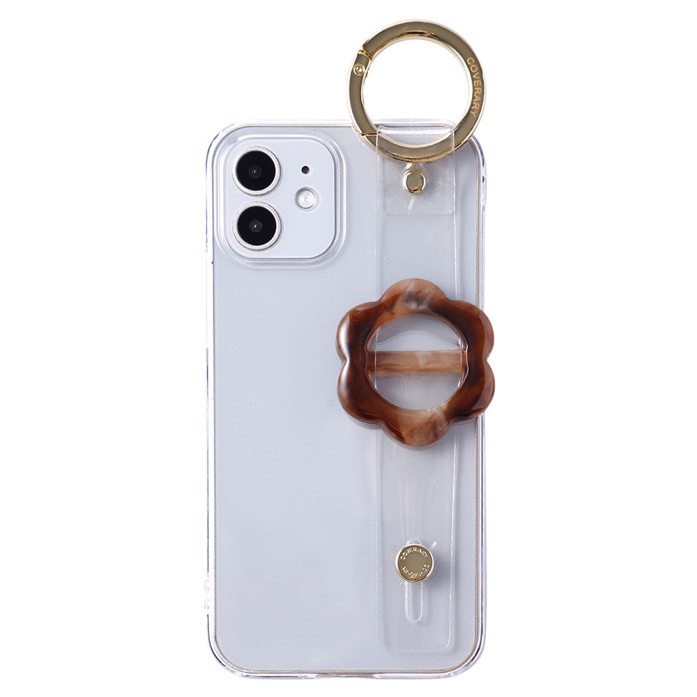 クリアケース 樹脂バックル フラワー ハンドベルト付き 背面ケース