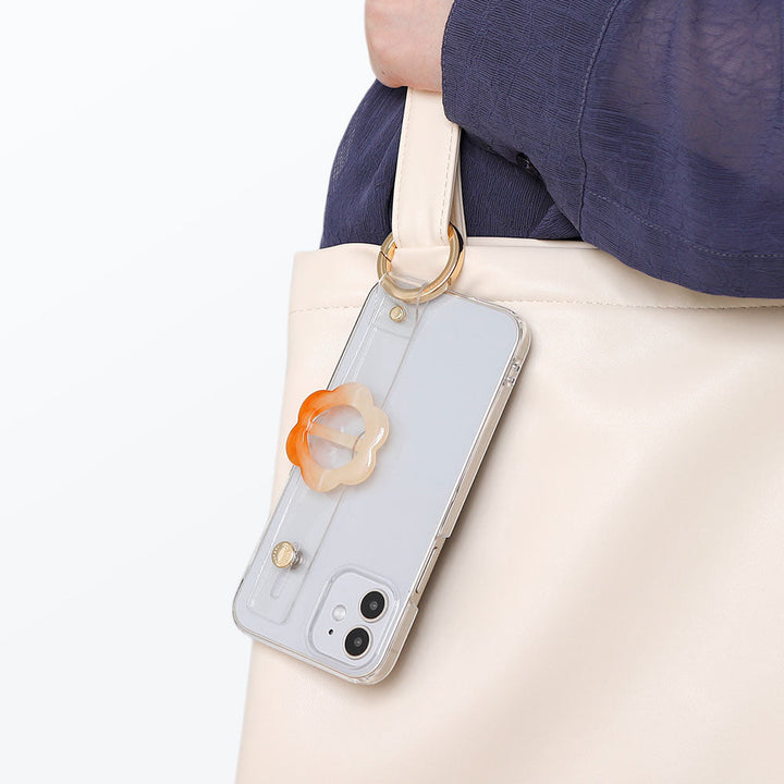 クリアケース 樹脂バックル フラワー ハンドベルト付き 背面ケース