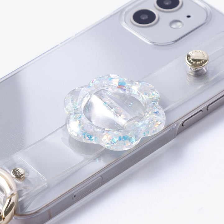 クリアケース 樹脂バックル フラワー ハンドベルト付き 背面ケース