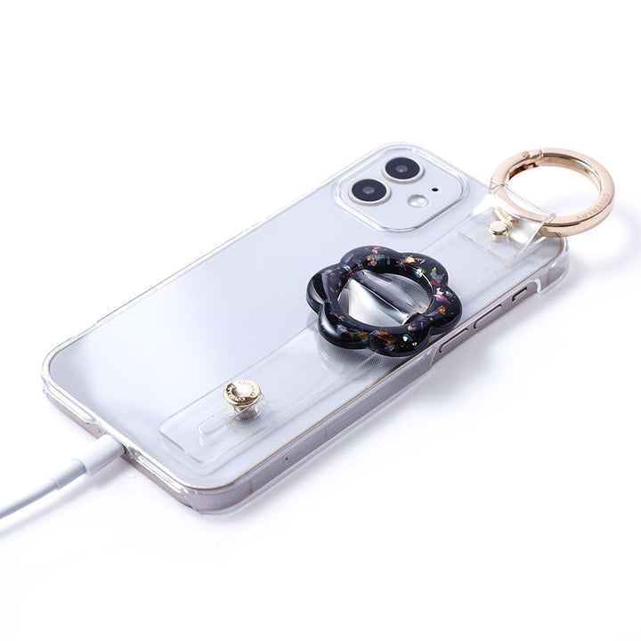 クリアケース 樹脂バックル フラワー ハンドベルト付き 背面ケース