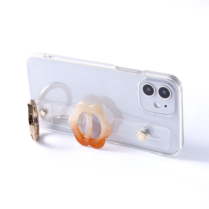 クリアケース 樹脂バックル フラワー ハンドベルト付き 背面ケース