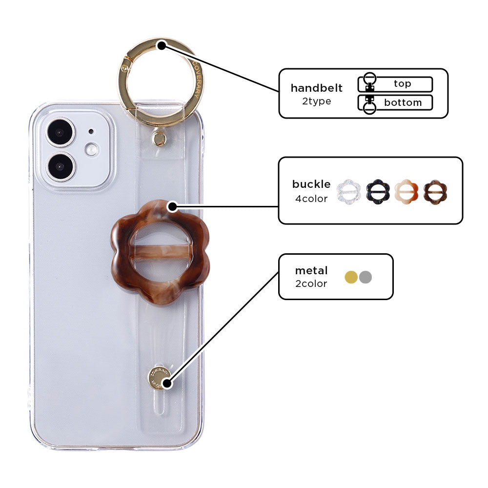 クリアケース 樹脂バックル フラワー ハンドベルト付き 背面ケース