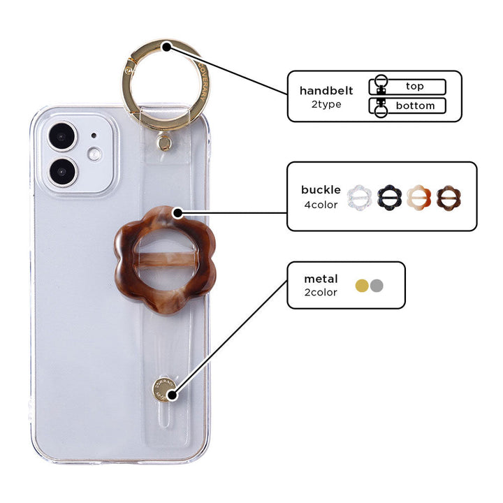 クリアケース 樹脂バックル フラワー ハンドベルト付き 背面ケース