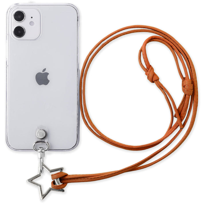 Étui transparent en cuir véritable avec sangle d'épaule à anneau en forme d'étoile (sans réglage de la quincaillerie) pour la série Xperia, étui arrière