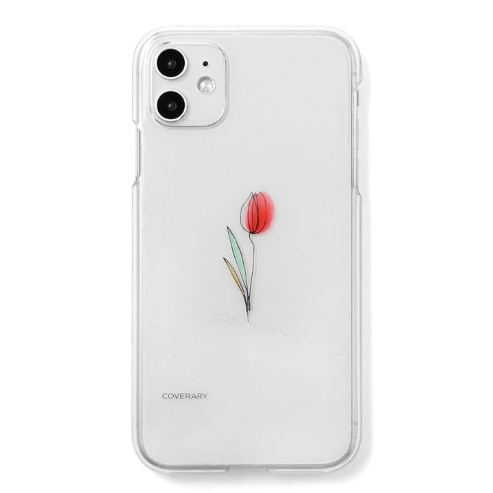 Boîtier transparent Résine×gravure laser Dessin au trait Fleur Boîtier arrière