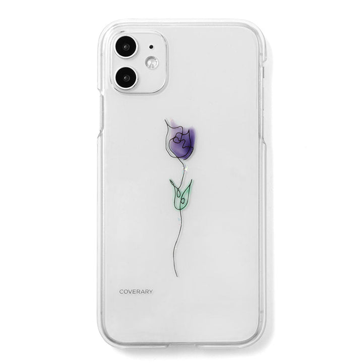 Boîtier transparent Résine×gravure laser Dessin au trait Fleur Boîtier arrière