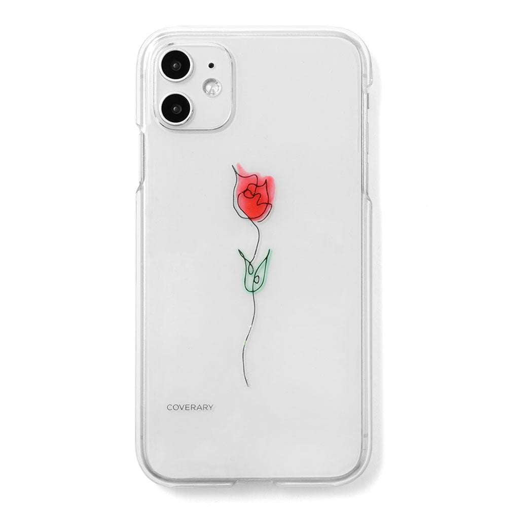 Boîtier transparent Résine × Gravure laser Dessin au trait Fleur Boîtier arrière Série Google Pixel