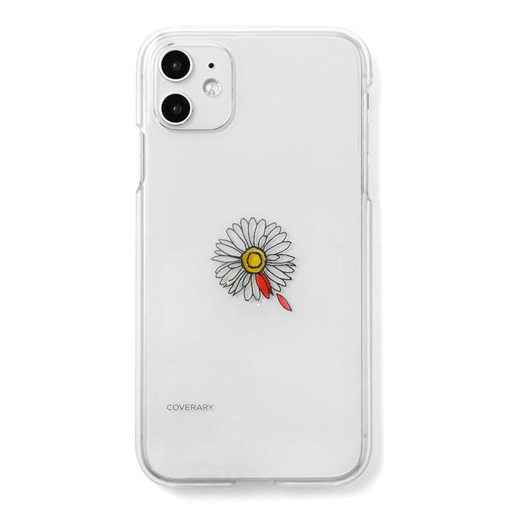 Boîtier transparent Résine×gravure laser Dessin au trait Fleur Boîtier arrière