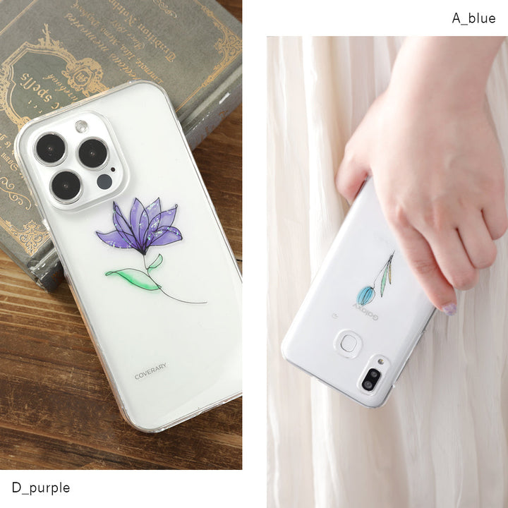 クリアケース レジン×レーザー加工 線画 フラワー 背面ケース Xperiaシリーズ