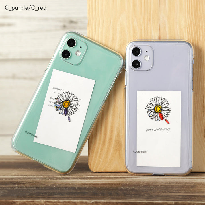 Samsung Galaxy Z Flip/Fold対応 クリアケース レジン×レーザー加工 線画 フラワー 背面ケース