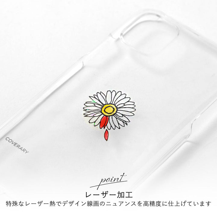 Coque transparente Résine×gravure laser Dessin au trait Fleur Coque arrière Série iPhone