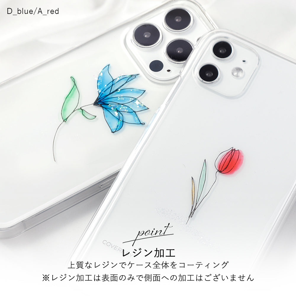 Samsung Galaxy Z Flip/Fold対応 クリアケース レジン×レーザー加工 線画 フラワー 背面ケース