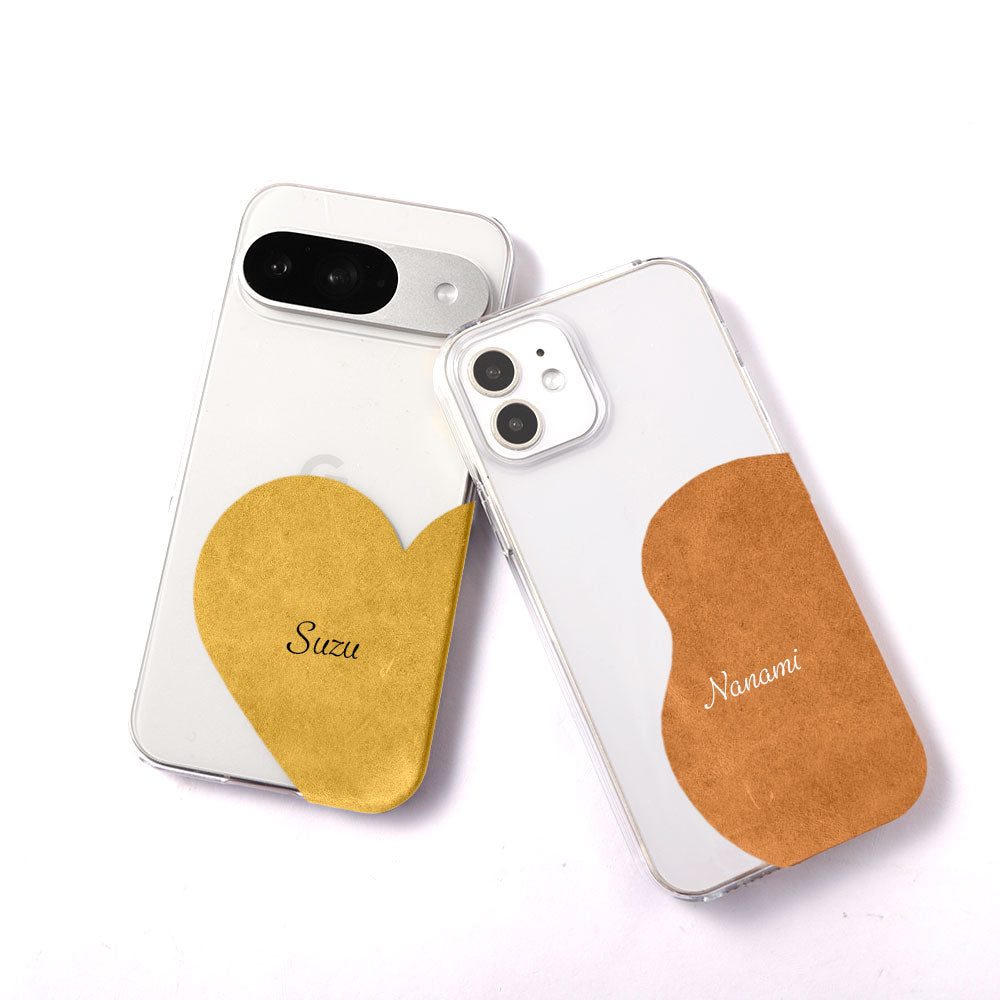 クリアケース ジャパンレザー モストロモチーフカットレザー プリントネーム 背面ケース