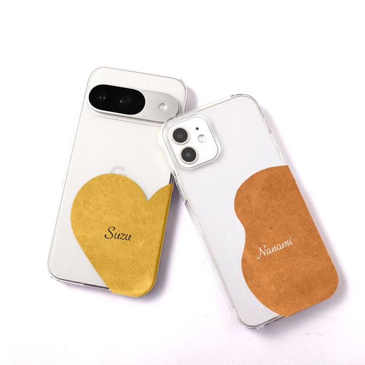 クリアケース ジャパンレザー モストロモチーフカットレザー プリントネーム 背面ケース