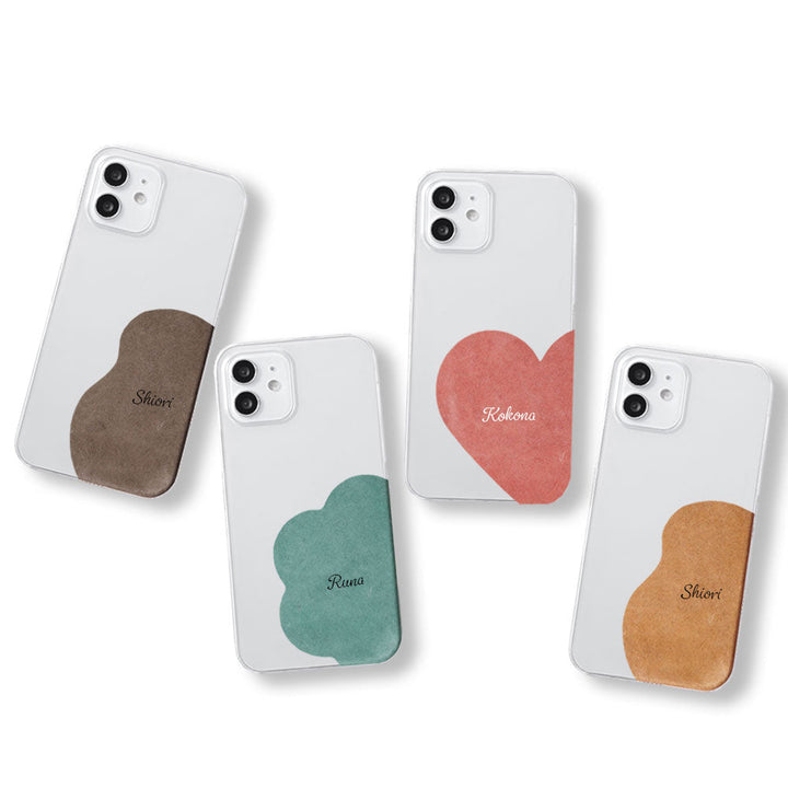 クリアケース ジャパンレザー モストロモチーフカットレザー プリントネーム 背面ケース