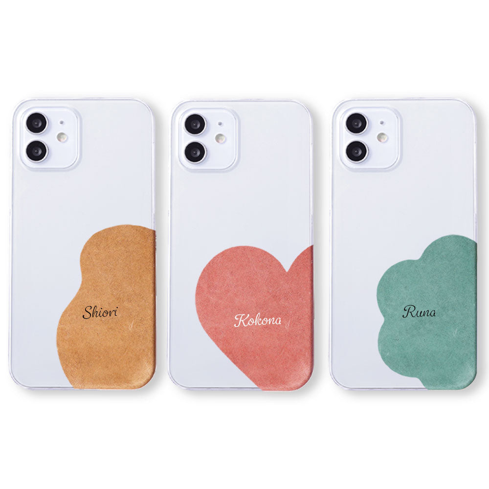 クリアケース ジャパンレザー モストロモチーフカットレザー プリントネーム 背面ケース