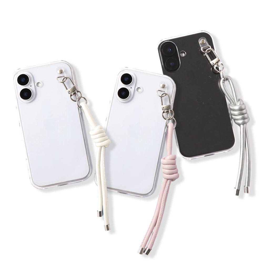 クリアケース ヴィーガンレザー 網紐チャーム1 背面ケース