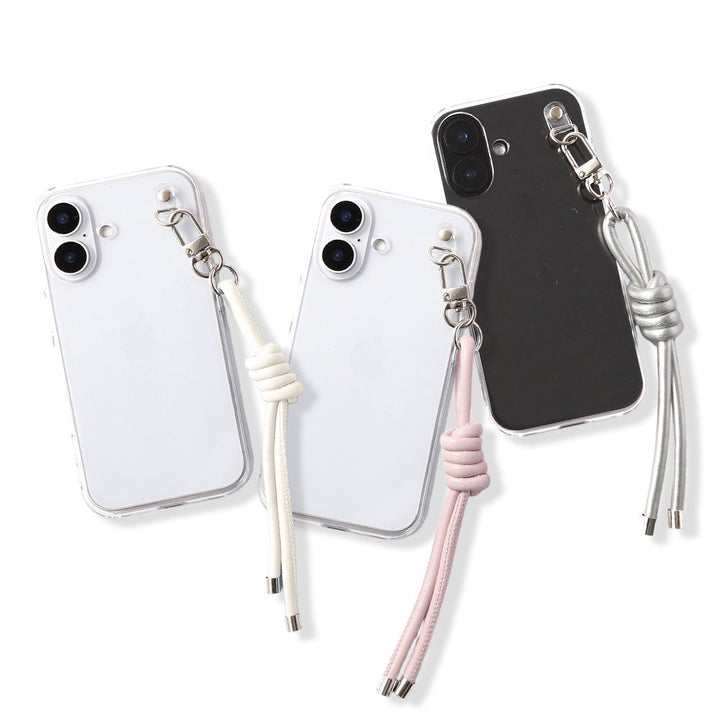 クリアケース ヴィーガンレザー 網紐チャーム1 背面ケース