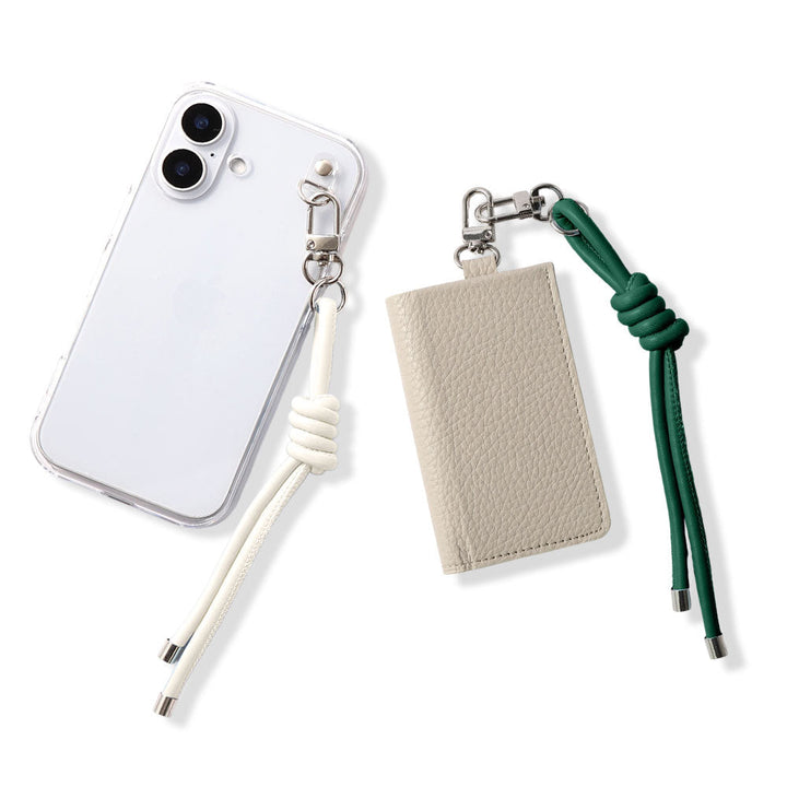 クリアケース ヴィーガンレザー 網紐チャーム1 背面ケース