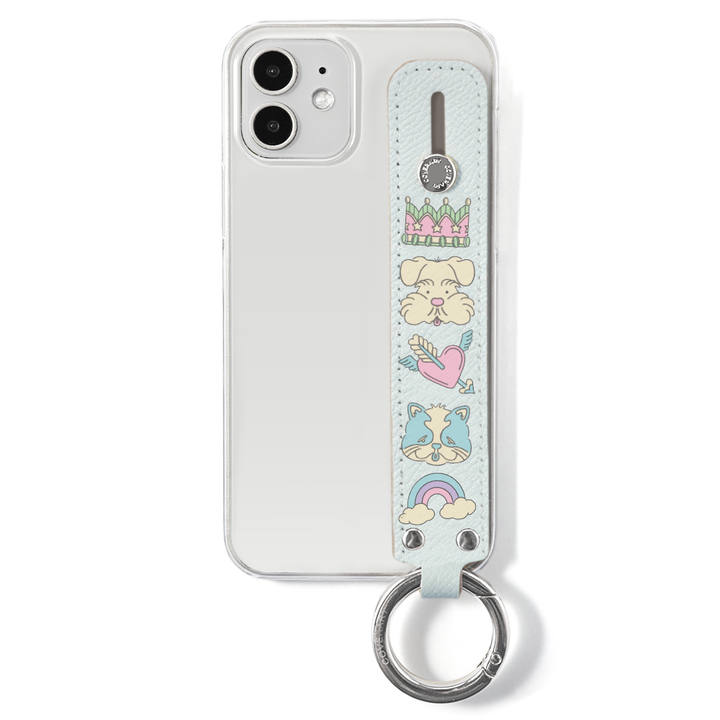 ニシイズミユカ × COVERARY クリアケース レトロPOP柄 ハンドベルト付き コラボ背面ケース