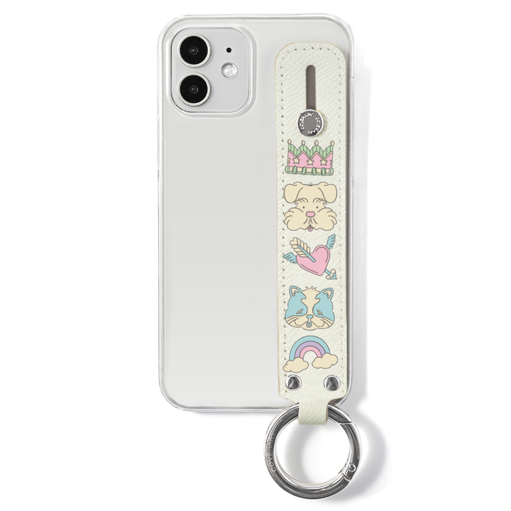 ニシイズミユカ × COVERARY クリアケース レトロPOP柄 ハンドベルト付き コラボ背面ケース