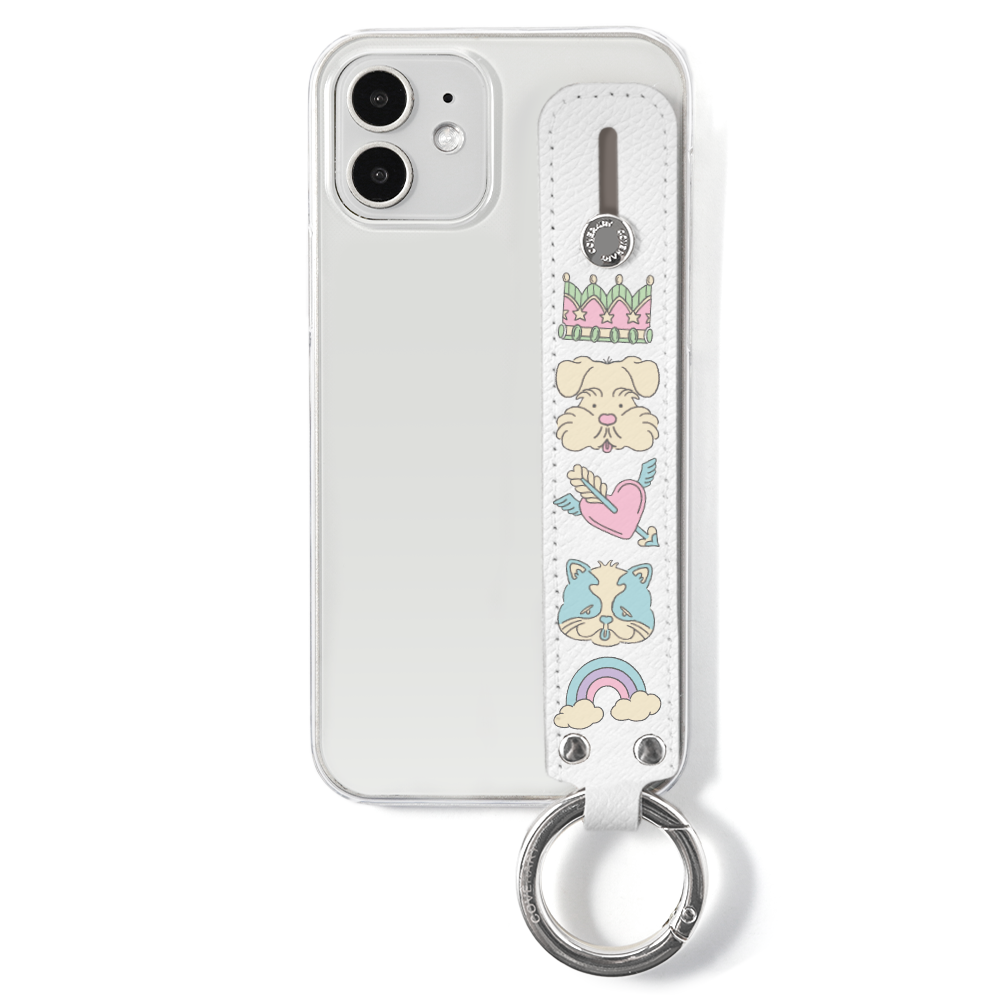 ニシイズミユカ × COVERARY クリアケース レトロPOP柄 ハンドベルト付き コラボ背面ケース