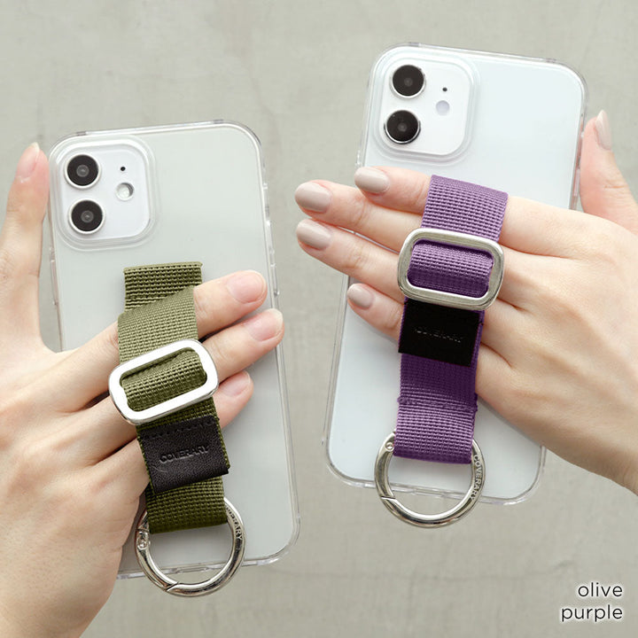 クリアケース ナイロン バックルベルト付き 背面ケース（貼り付けタイプ）iPhoneシリーズ