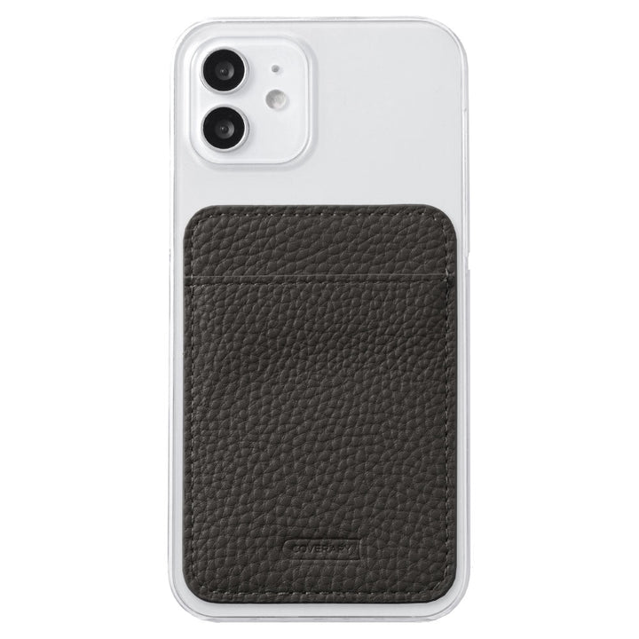 Coque transparente en cuir végan grainé avec poche pour cartes orientable verticalement ou horizontalement, coque arrière pour la série iPhone