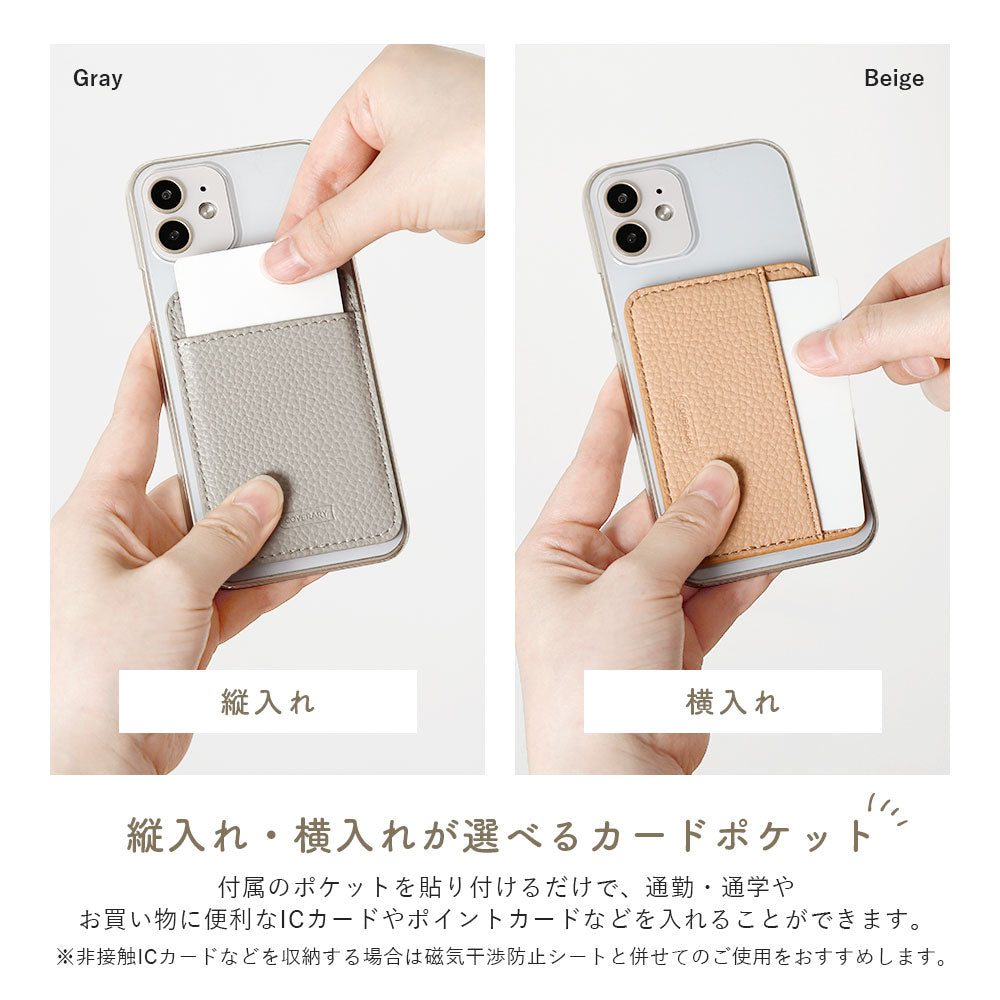 Coque transparente en cuir végan grainé avec poche pour cartes orientable verticalement ou horizontalement, coque arrière pour la série iPhone