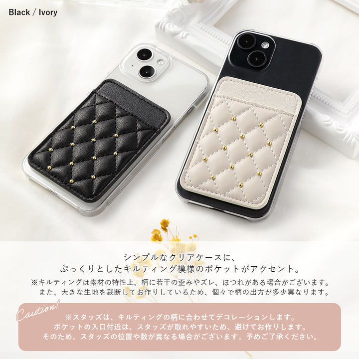 Clear case vegan leather matte smooth studs with selectable vertical/horizontal card pocket back case