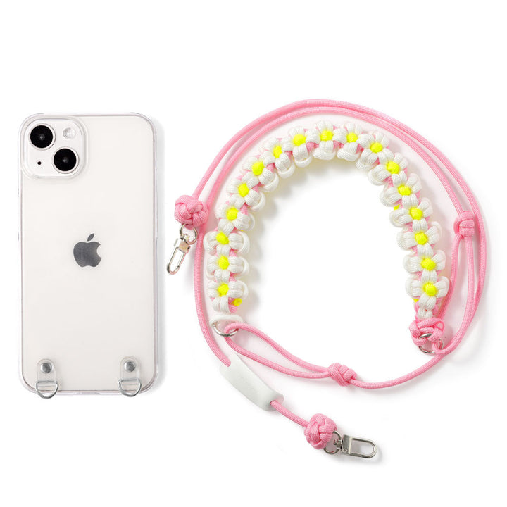 Clear case with shoulder strap, flower, back case for iPhone series