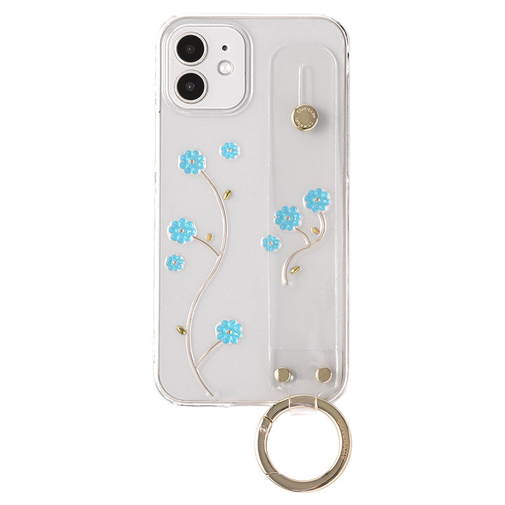 Étui transparent avec sangle de main Résine motif floral Étui arrière