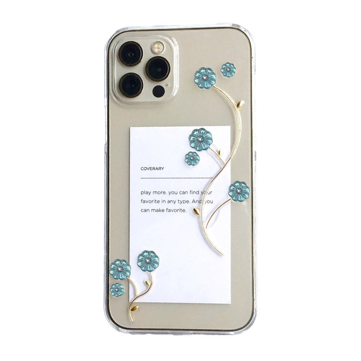 Clear case resin flower × wire design back case AQUOS series