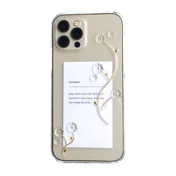 Clear case resin flower × wire design back case AQUOS series