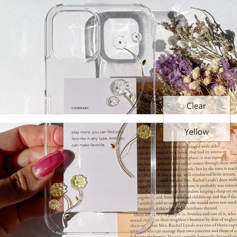 Clear case resin flower × wire design back case AQUOS series