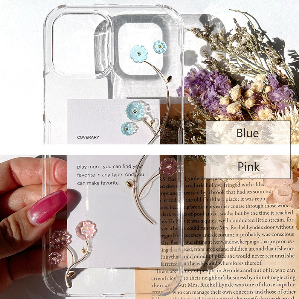 Clear case resin flower × wire design back case AQUOS series