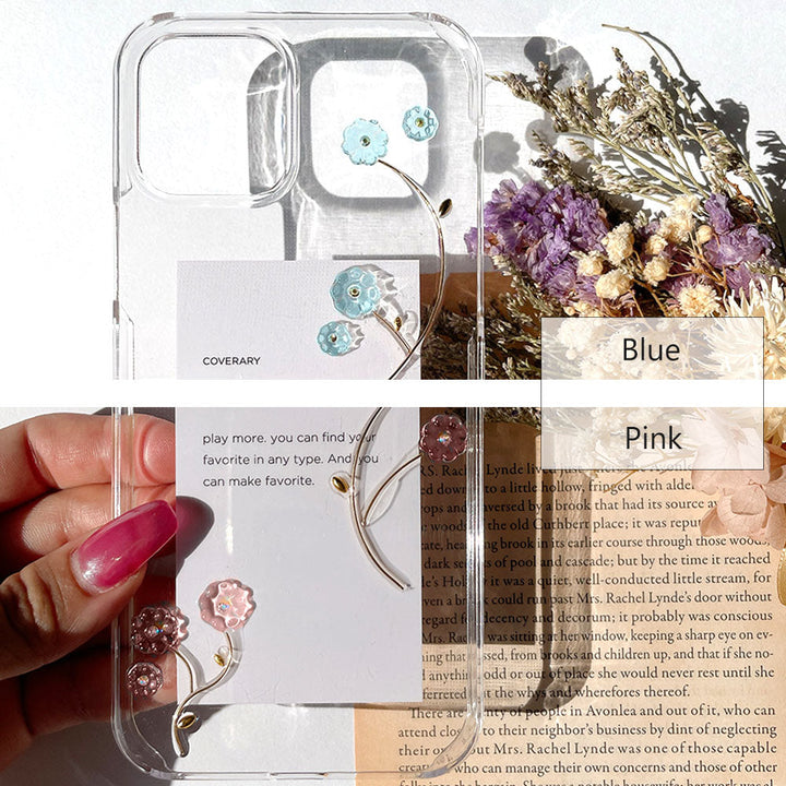 Clear case resin flower × wire design back case AQUOS series