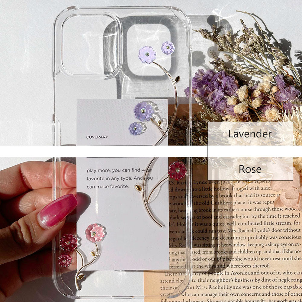 Clear case resin flower × wire design back case AQUOS series
