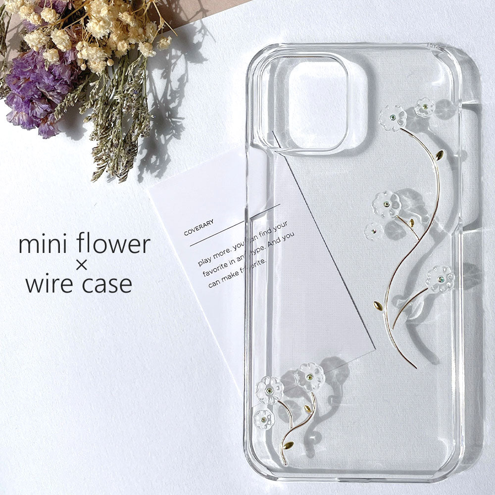 Clear case resin flower × wire design back case AQUOS series