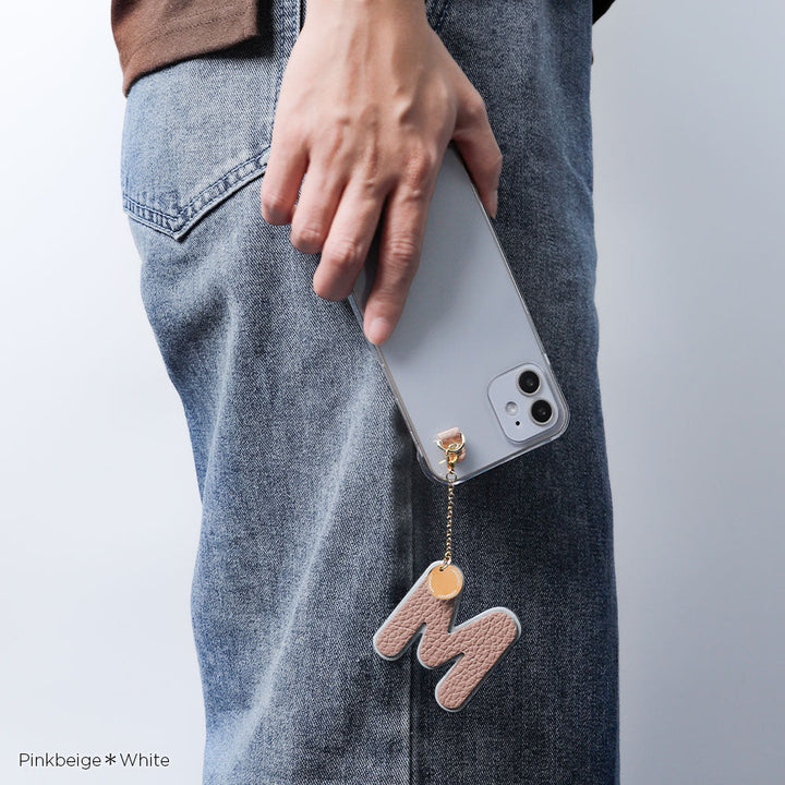 Clear Case Genuine Leather Italian Shrink Leather BIG Layer Initial Charm Back Case AQUOS Series