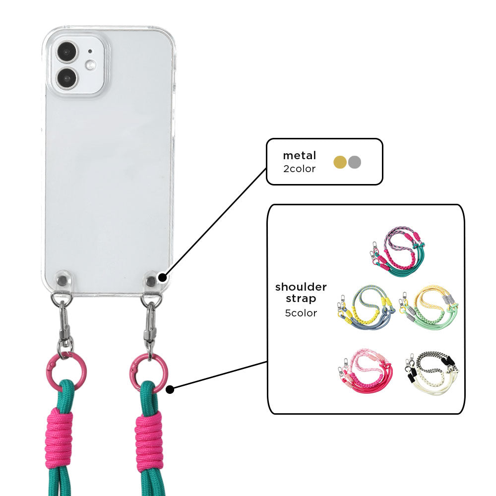 Clear case with colorful shoulder strap and back case